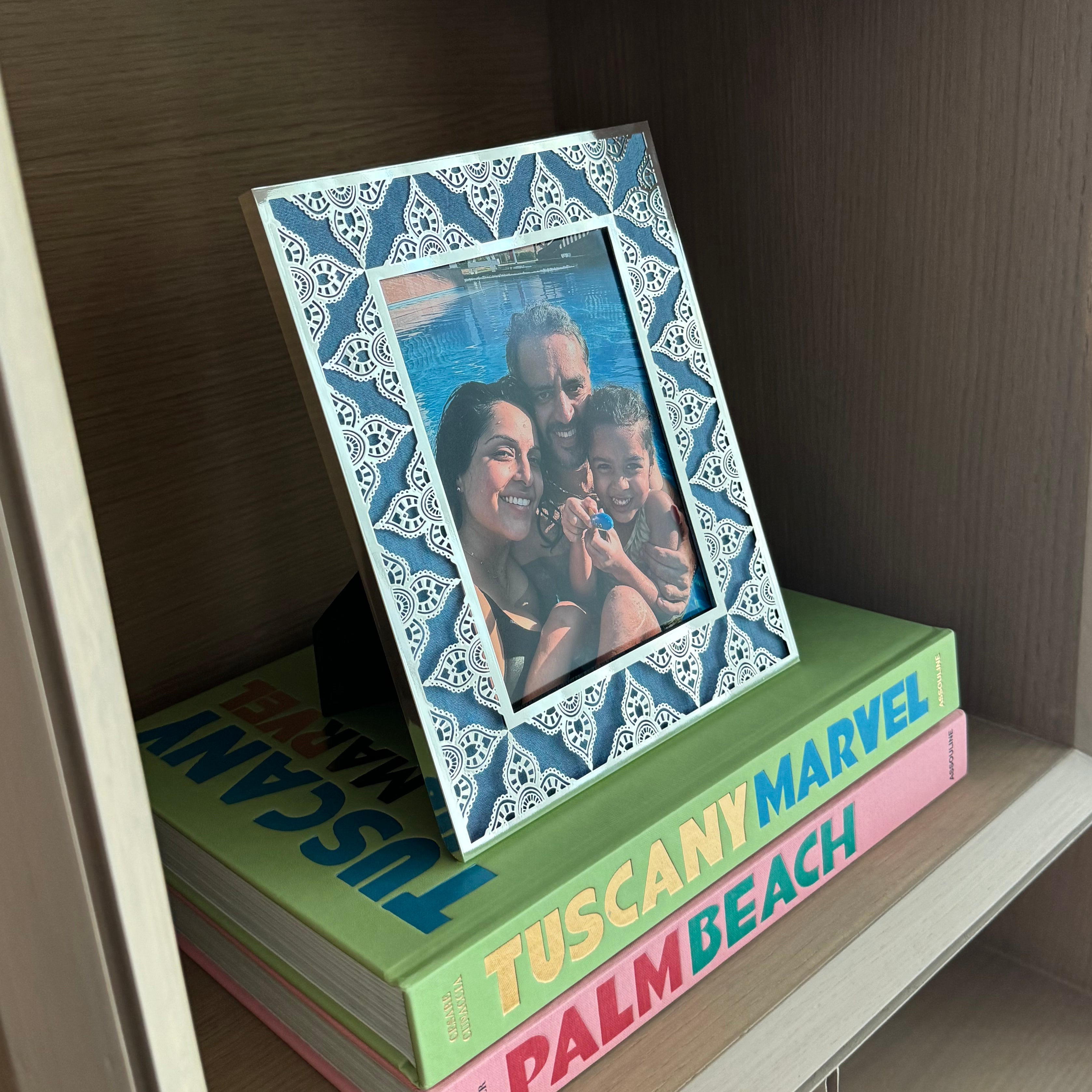 JAIPUR Silver Photo Frame (5R) - Aqua Blue