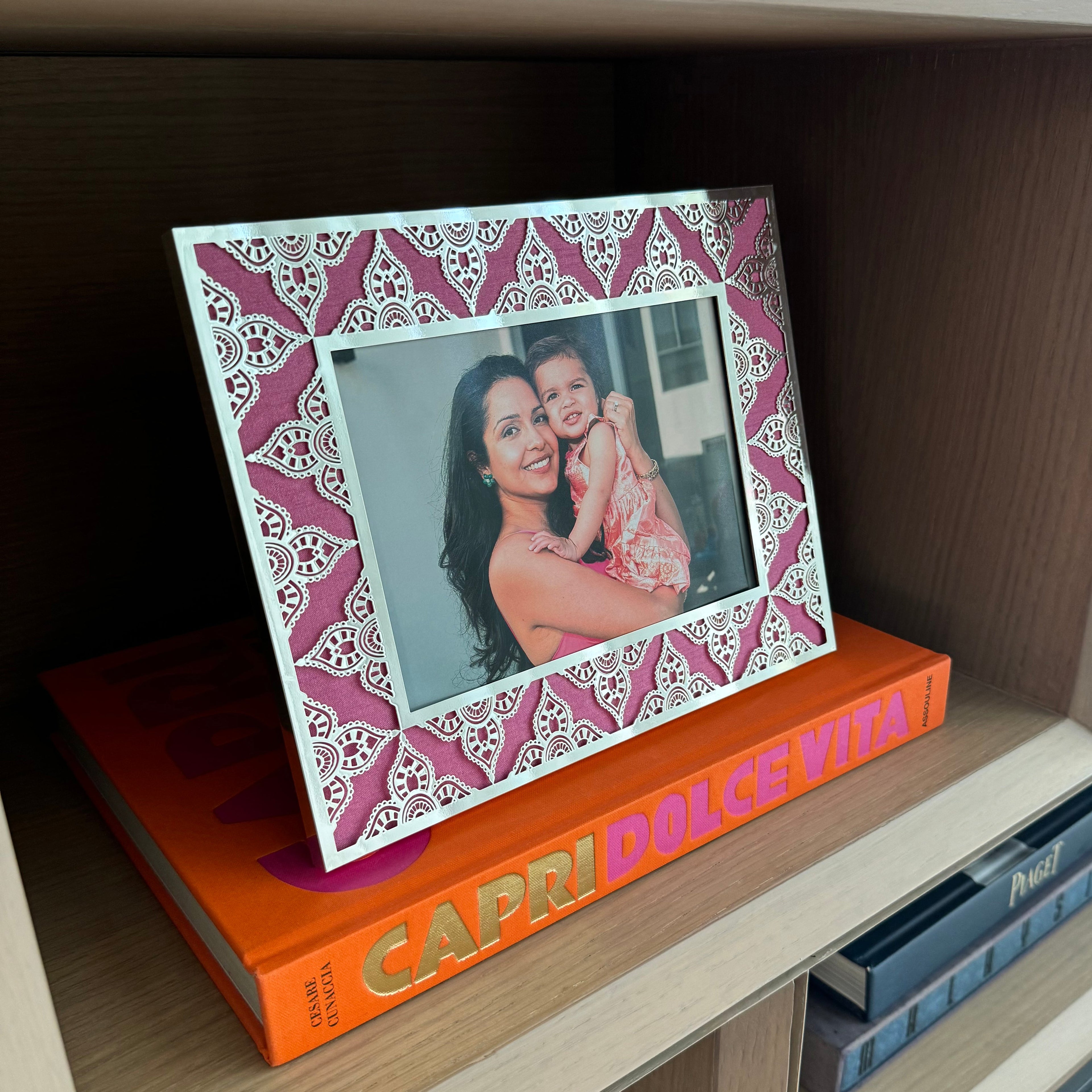 JAIPUR Silver Photo Frame (5R) - Aqua Pink