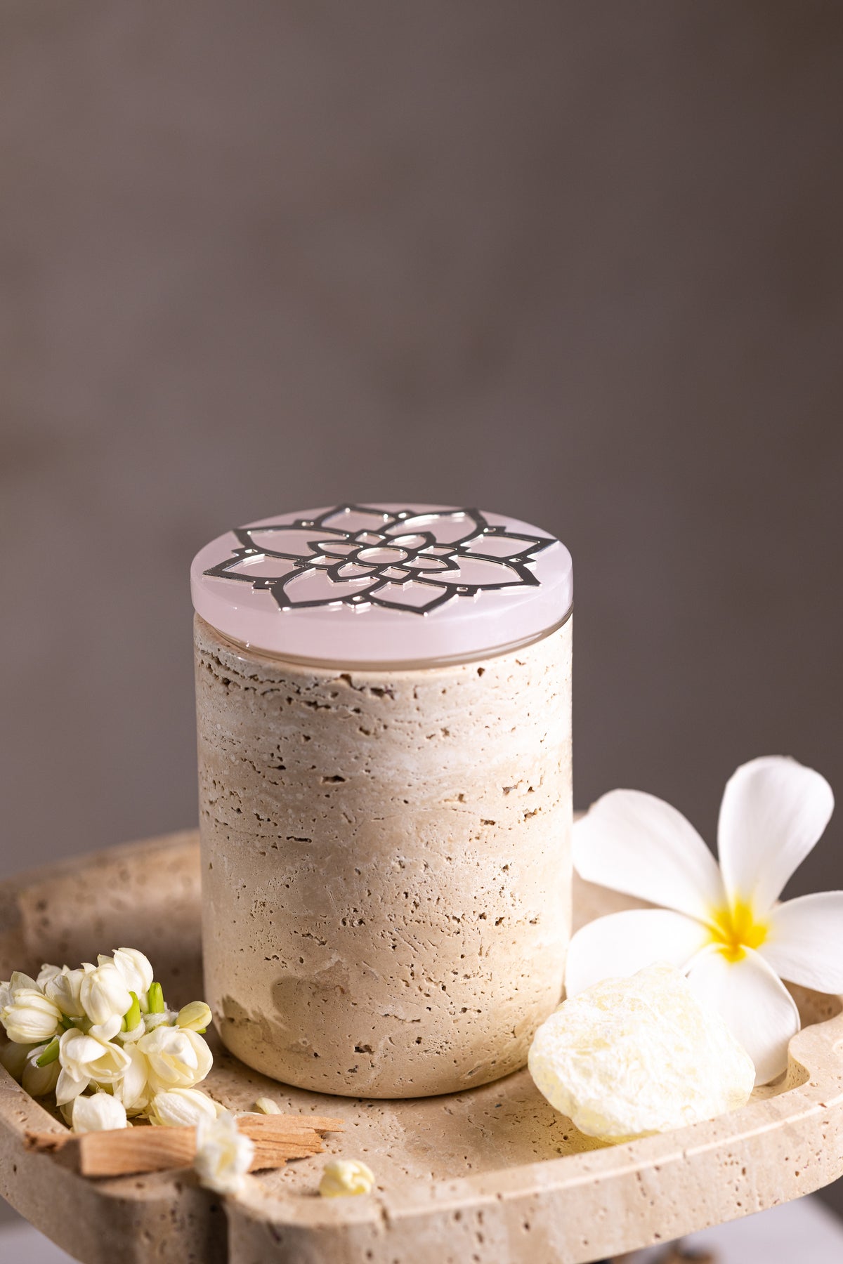 PINK MOGRA Jaipur Candle & Travertine Holder