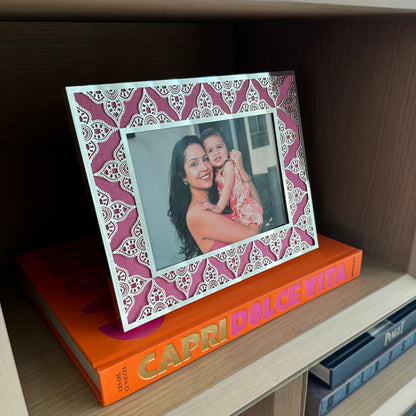 JAIPUR Silver Photo Frame (5R) - Aqua Pink