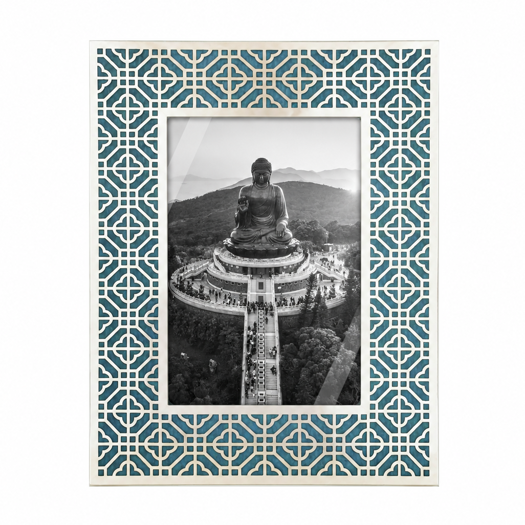 HONG KONG Silver Photo Frame (4R) - Aqua Blue