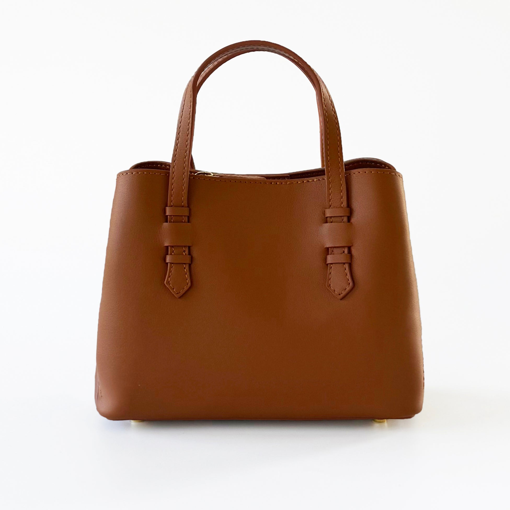 VEDA Chestnut Brown Epsom Leather Tote Crossbody Bag