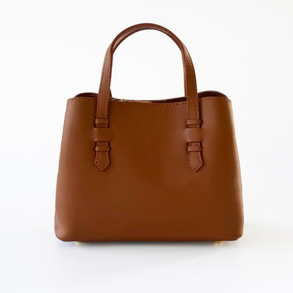 VEDA Chestnut Brown Epsom Leather Tote Crossbody Bag