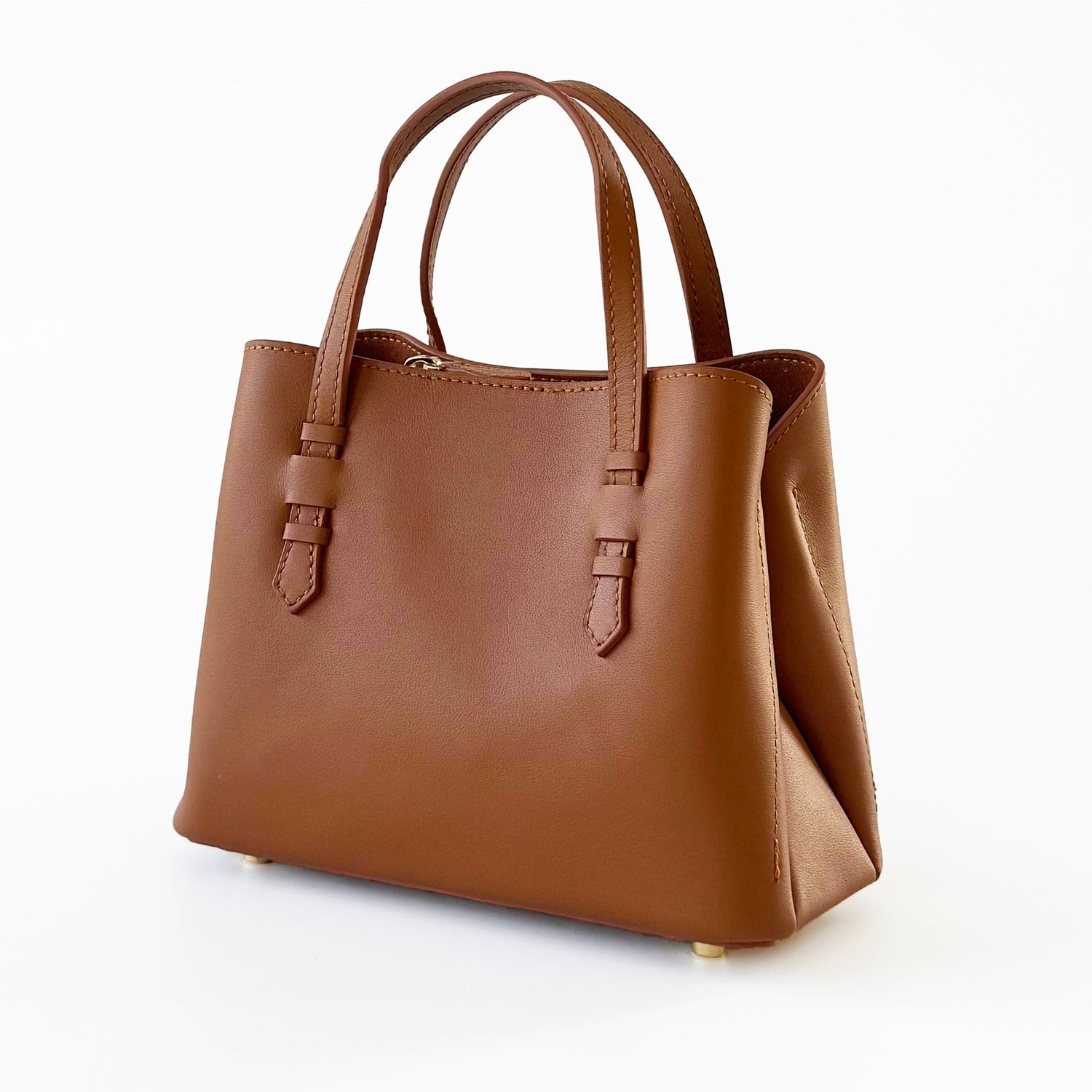 VEDA Chestnut Brown Epsom Leather Tote Crossbody Bag