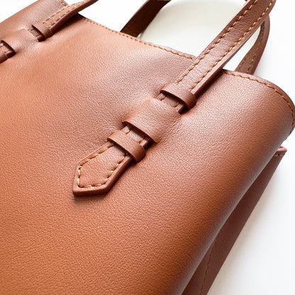 VEDA Chestnut Brown Epsom Leather Tote Crossbody Bag