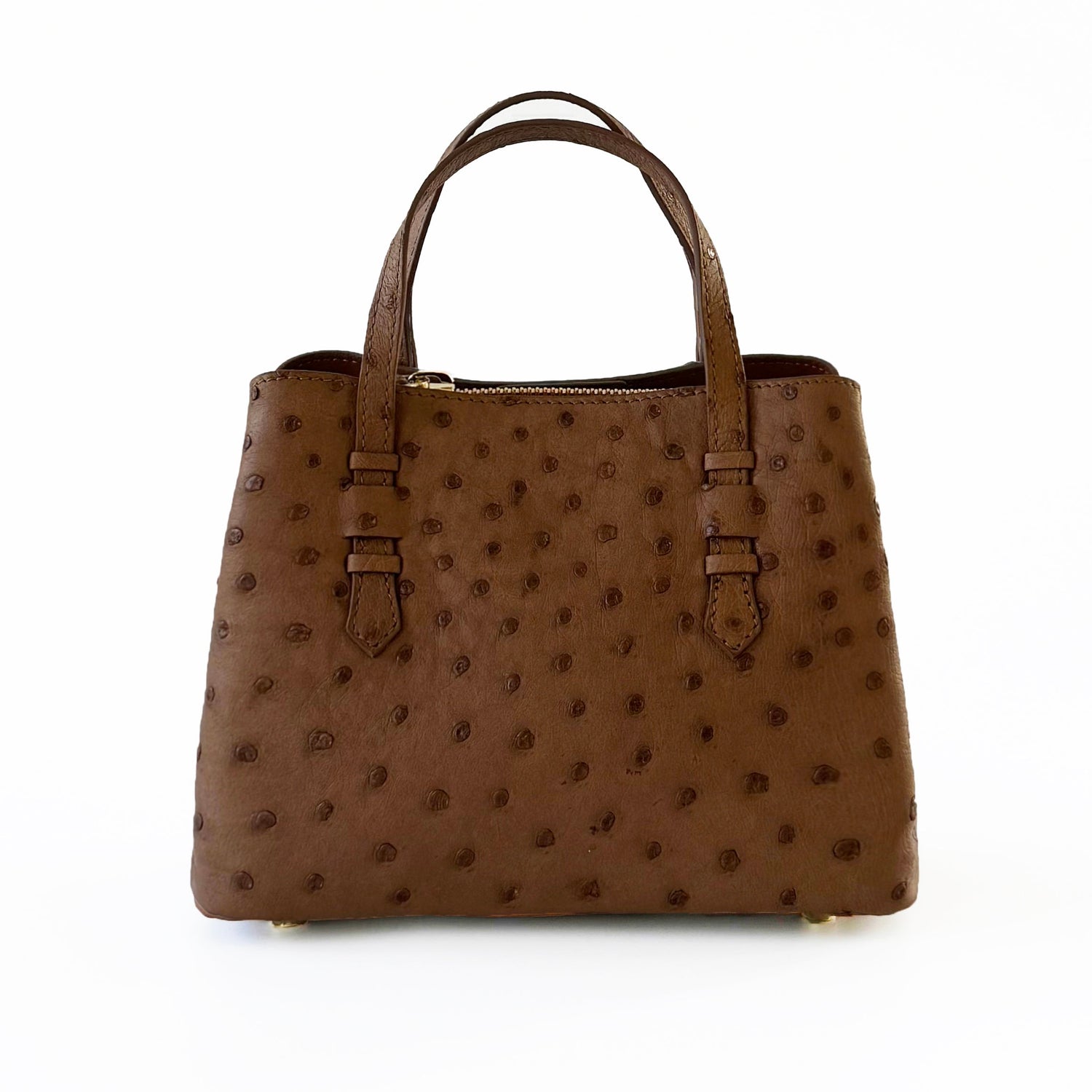 VEDA Cognac Brown Ostrich Leather Tote Crossbody Bag