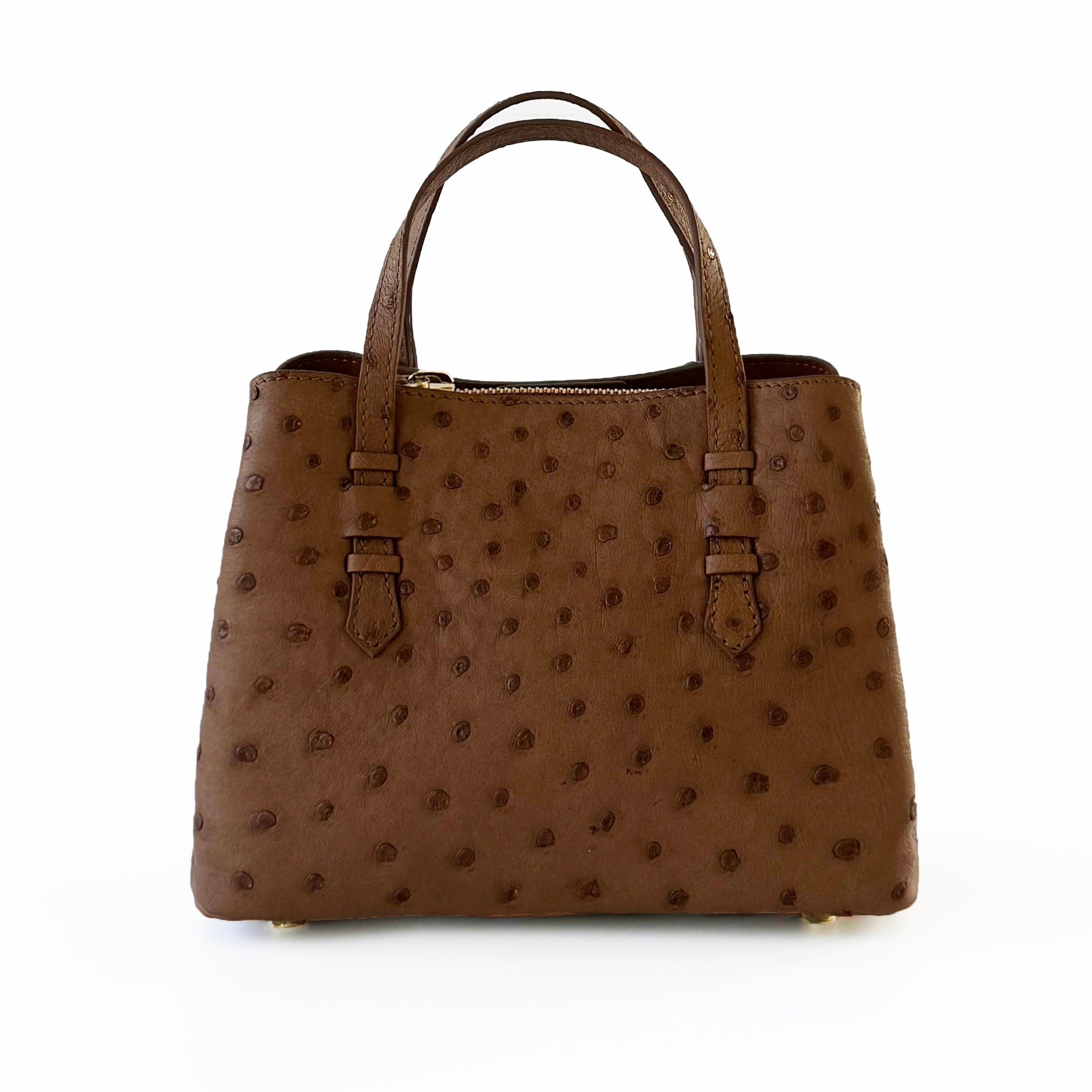 VEDA Cognac Brown Ostrich Leather Tote Crossbody Bag