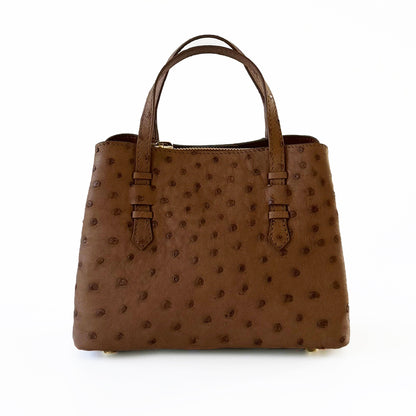 VEDA Cognac Brown Ostrich Leather Tote Crossbody Bag
