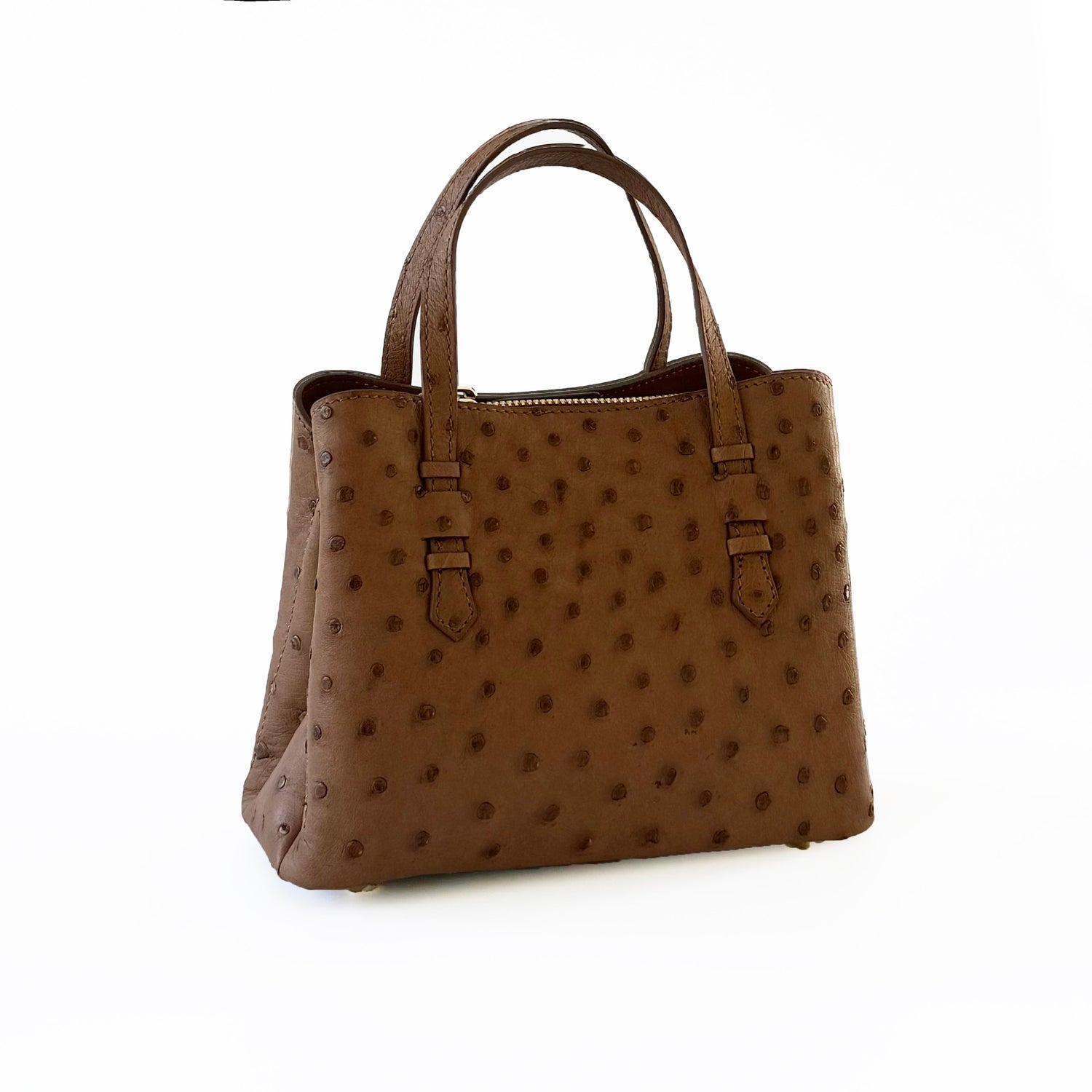 VEDA Cognac Brown Ostrich Leather Tote Crossbody Bag