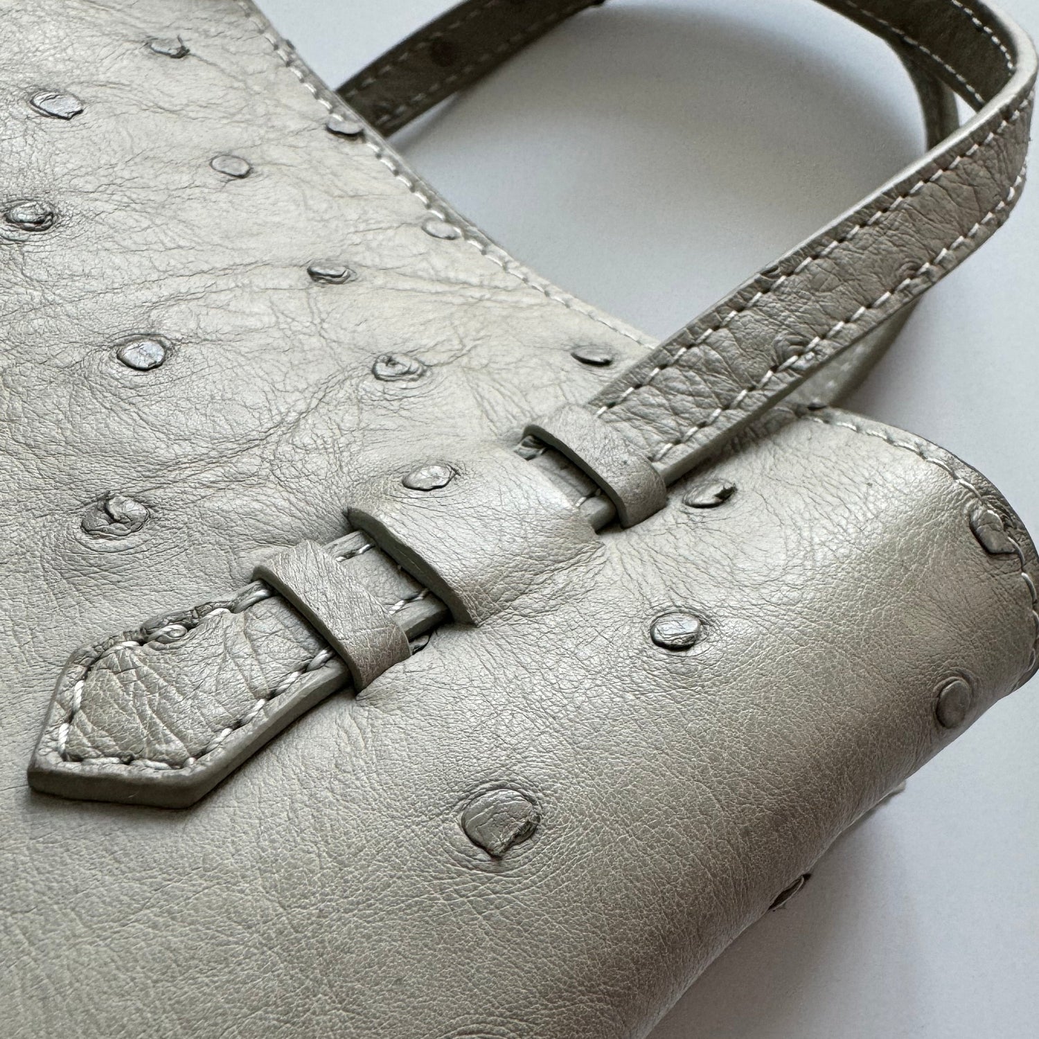 VEDA Grey Ostrich Leather Tote Crossbody Bag