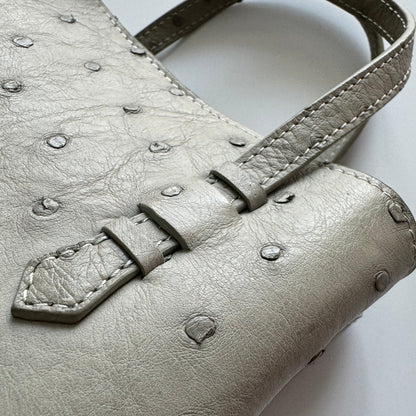 VEDA Grey Ostrich Leather Tote Crossbody Bag