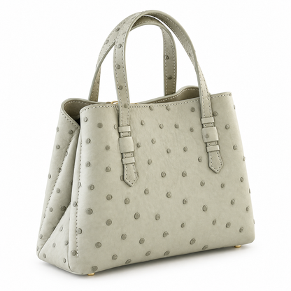 VEDA Grey Gris Perle Ostrich Leather Tote Crossbody Bag