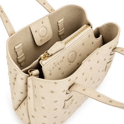 VEDA Vanille Ostrich Leather Tote Crossbody Bag