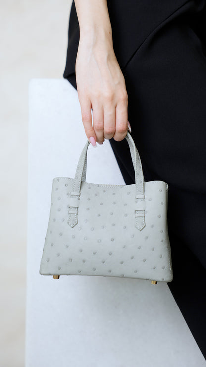 VEDA Grey Ostrich Leather Tote Crossbody Bag