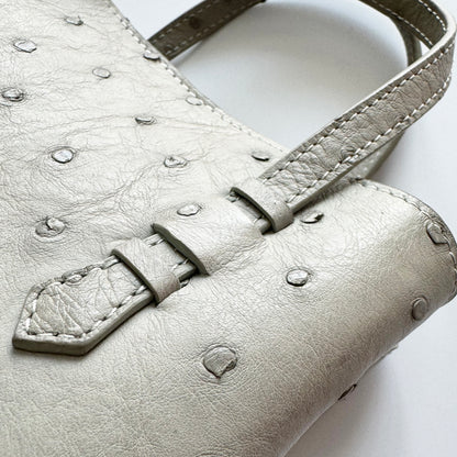 VEDA Grey Gris Perle Ostrich Leather Tote Crossbody Bag